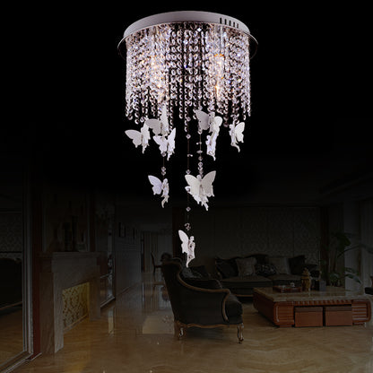 16"/19.5"/23.5" W Silver Round Flush Ceiling Light Modernist 5/8/10 Lights Cascading Glass Crystal Shaded Flushmount Lighting Silver 16" Clearhalo 'Ceiling Lights' 'Modern Pendants' 'Modern' 'Pendant Lights' 'Pendants' Lighting' 225018
