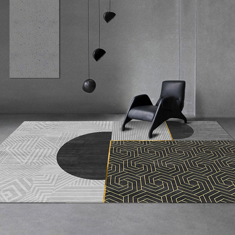 Novelty Geometric Pattern Rug Multi-Color Synthetics Carpet Pet Friendly Machine Washable Indoor Rug for Living Room Black-Gray Clearhalo 'Area Rug' 'Rug' 2250348