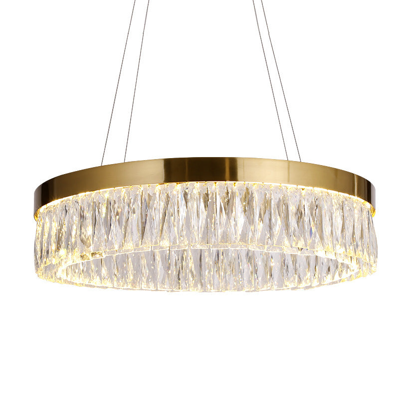 23.5"/31.5" Dia Simple Ring Ribbed Crystal Pendant Chandelier LED Gold Hanging Lamp for Dining Room Clearhalo 'Ceiling Lights' 'Chandeliers' 'Modern Chandeliers' 'Modern' Lighting' 225225
