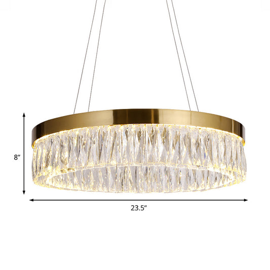 23.5"/31.5" Dia Simple Ring Ribbed Crystal Pendant Chandelier LED Gold Hanging Lamp for Dining Room Clearhalo 'Ceiling Lights' 'Chandeliers' 'Modern Chandeliers' 'Modern' Lighting' 225226