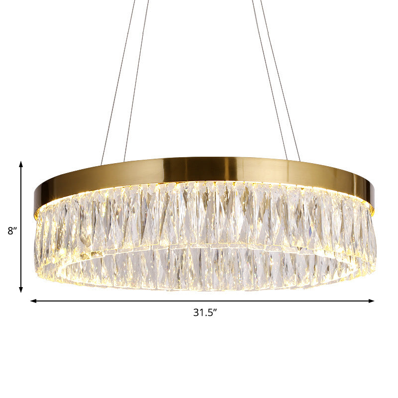 23.5"/31.5" Dia Simple Ring Ribbed Crystal Pendant Chandelier LED Gold Hanging Lamp for Dining Room Clearhalo 'Ceiling Lights' 'Chandeliers' 'Modern Chandeliers' 'Modern' Lighting' 225227