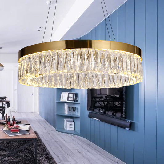 23.5"/31.5" Dia Simple Ring Ribbed Crystal Pendant Chandelier LED Gold Hanging Lamp for Dining Room Gold 31.5" Clearhalo 'Ceiling Lights' 'Chandeliers' 'Modern Chandeliers' 'Modern' Lighting' 225228