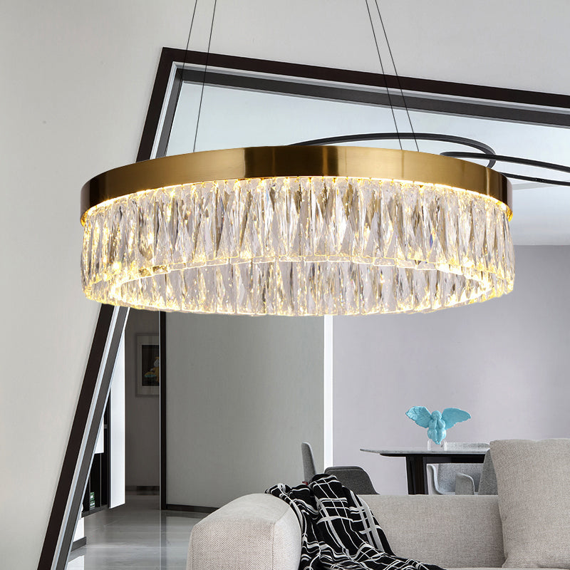 23.5"/31.5" Dia Simple Ring Ribbed Crystal Pendant Chandelier LED Gold Hanging Lamp for Dining Room Clearhalo 'Ceiling Lights' 'Chandeliers' 'Modern Chandeliers' 'Modern' Lighting' 225230