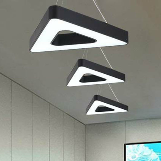 Triangle Chandelier Lighting Minimalist Acrylic Conference Room LED Pendant Light in Black Black Clearhalo 'Ceiling Lights' 'Chandeliers' 'Modern Chandeliers' 'Modern' Lighting' 2252911