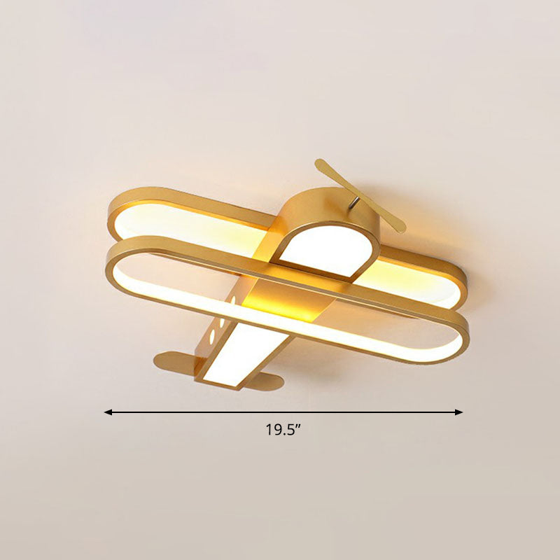Acrylic Aircraft Flush Ceiling Light Cartoon LED Flush Mount Lighting for Child Room Gold 19.5" Warm Clearhalo 'Ceiling Lights' 'Close To Ceiling Lights' 'Close to ceiling' 'Flush mount' Lighting' 2252930