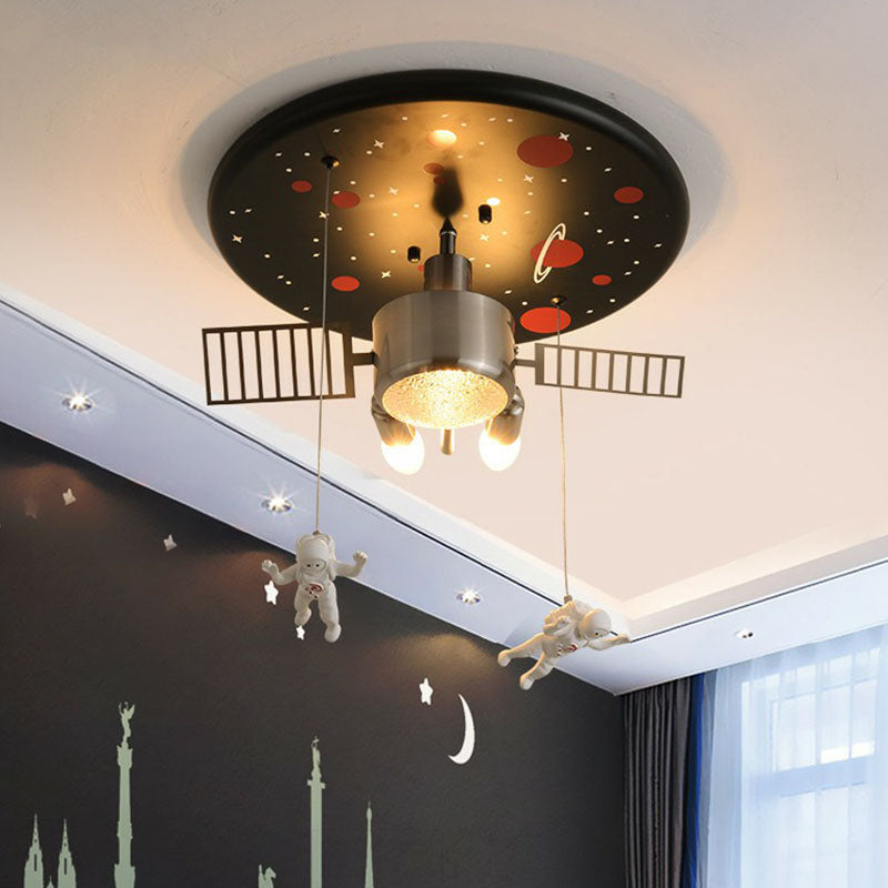 Metallic Space Ship Flush Mount Lighting Kids Style LED Flush Mount with Astronaut Decor in Black Clearhalo 'Ceiling Lights' 'Close To Ceiling Lights' 'Close to ceiling' 'Flush mount' Lighting' 2252989