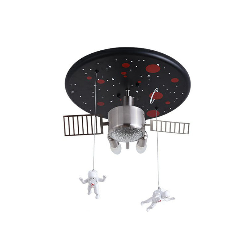Metallic Space Ship Flush Mount Lighting Kids Style LED Flush Mount with Astronaut Decor in Black Black 16" Clearhalo 'Ceiling Lights' 'Close To Ceiling Lights' 'Close to ceiling' 'Flush mount' Lighting' 2252990