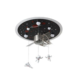 Metallic Space Ship Flush Mount Lighting Kids Style LED Flush Mount with Astronaut Decor in Black Black 22" Clearhalo 'Ceiling Lights' 'Close To Ceiling Lights' 'Close to ceiling' 'Flush mount' Lighting' 2252991
