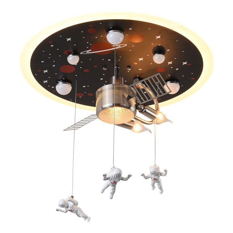 Metallic Space Ship Flush Mount Lighting Kids Style LED Flush Mount with Astronaut Decor in Black Clearhalo 'Ceiling Lights' 'Close To Ceiling Lights' 'Close to ceiling' 'Flush mount' Lighting' 2252995