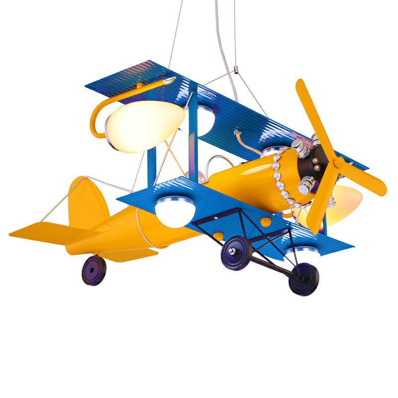 Jet Plane LED Ceiling Lighting Childrens Metallic Nursery Chandelier Light with Cream Glass Shade in Yellow Clearhalo 'Ceiling Lights' 'Chandeliers' Lighting' options 2253060