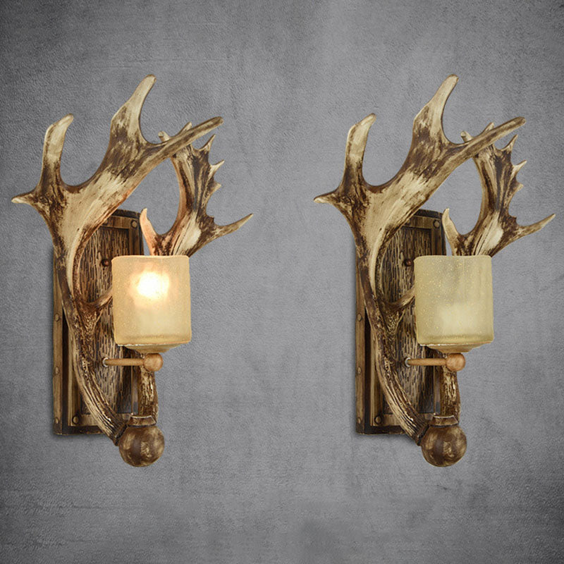 Single-Bulb Wall Light Fixture Vintage Deer Horn Resin Wall Mounted Lamp in Brown for Corridor Clearhalo 'Wall Lamps & Sconces' 'Wall Lights' Lighting' 2253181