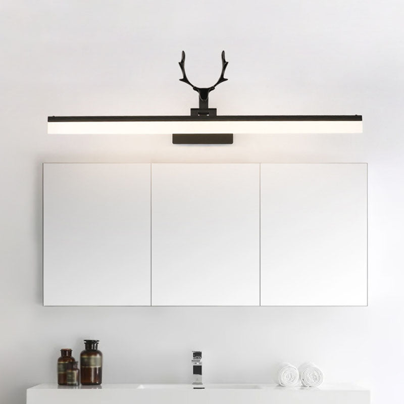 Rustic Style Rectangle LED Wall Sconce Light Metallic Vanity Lighting with Decorative Antler Black Clearhalo 'Vanity Lights' 'Wall Lights' Lighting' 2253189