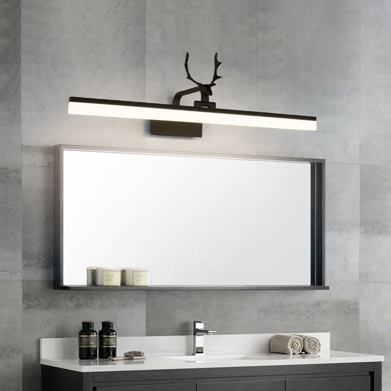 Rustic Style Rectangle LED Wall Sconce Light Metallic Vanity Lighting with Decorative Antler Clearhalo 'Vanity Lights' 'Wall Lights' Lighting' 2253191