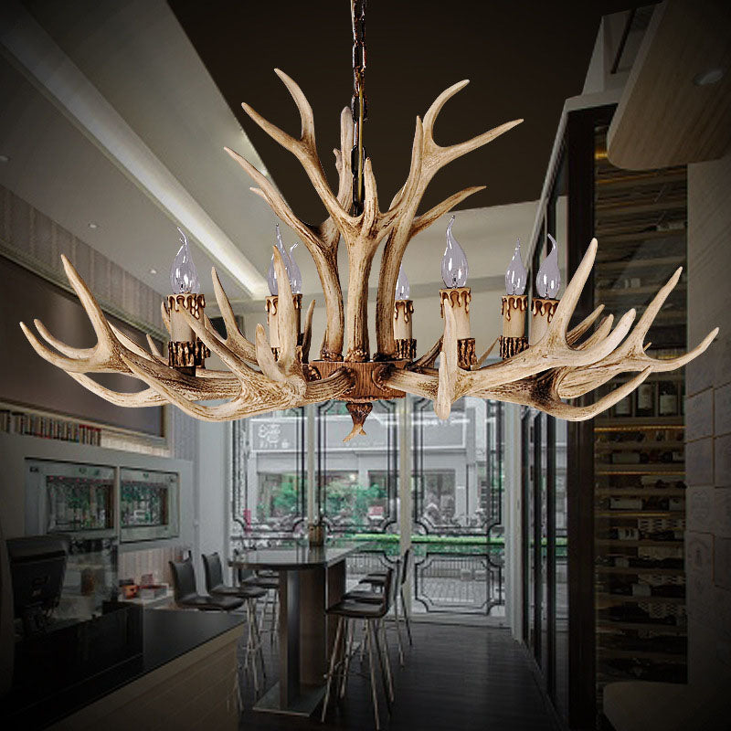 Deer Horn Resin Chandelier Pendant Light Vintage Style Dining Room Hanging Lighting Clearhalo 'Ceiling Lights' 'Chandeliers' Lighting' options 2253216