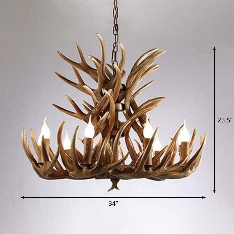 Rustic Deer Horn Suspension Lighting Resin Chandelier Light Fixture for Living Room 18 Brown Clearhalo 'Ceiling Lights' 'Chandeliers' Lighting' options 2253236_050064e3-afef-4109-93ed-2319cff28eef