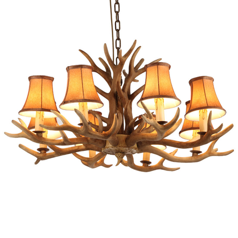 Resin Antler Ceiling Lighting Traditional Living Room Chandelier Light Fixture with Shade in Brown Clearhalo 'Ceiling Lights' 'Chandeliers' Lighting' options 2253253