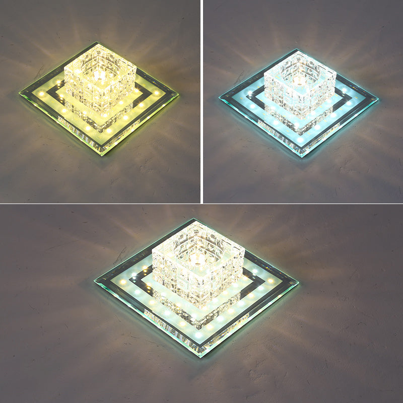 Geometric Passage LED Flush Mount Light Crystal Block Simplicity Flush Mount Ceiling Light in Clear Clear Third Gear Square Plate Clearhalo 'Ceiling Lights' 'Close To Ceiling Lights' 'Close to ceiling' 'Flush mount' Lighting' 2253258