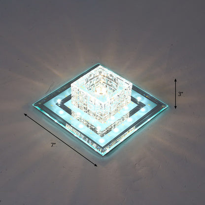 Geometric Passage LED Flush Mount Light Crystal Block Simplicity Flush Mount Ceiling Light in Clear Clear White Square Plate Clearhalo 'Ceiling Lights' 'Close To Ceiling Lights' 'Close to ceiling' 'Flush mount' Lighting' 2253264