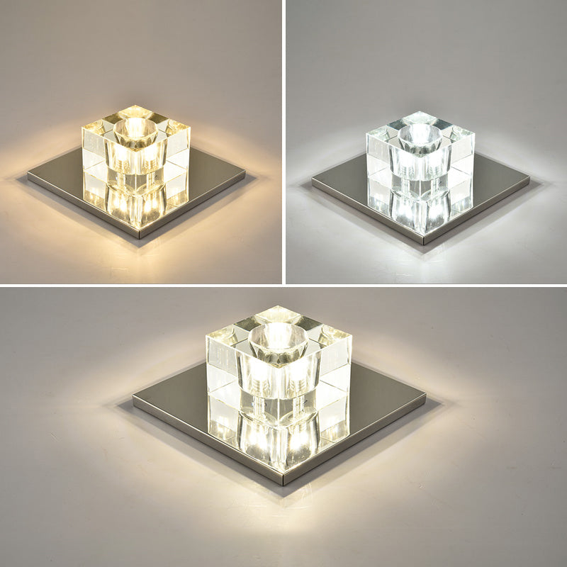 Crystal Block Mini Flush Light Modern Style Clear LED Flush Ceiling Light for Corridor Clear 7" Third Gear Clearhalo 'Ceiling Lights' 'Close To Ceiling Lights' 'Close to ceiling' 'Flush mount' Lighting' 2253268