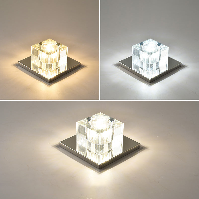 Crystal Block Mini Flush Light Modern Style Clear LED Flush Ceiling Light for Corridor Clear 5" Third Gear Clearhalo 'Ceiling Lights' 'Close To Ceiling Lights' 'Close to ceiling' 'Flush mount' Lighting' 2253269
