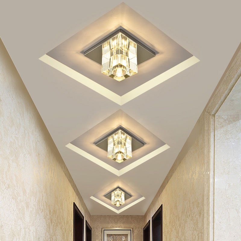 Crystal Block Mini Flush Light Modern Style Clear LED Flush Ceiling Light for Corridor Clearhalo 'Ceiling Lights' 'Close To Ceiling Lights' 'Close to ceiling' 'Flush mount' Lighting' 2253270