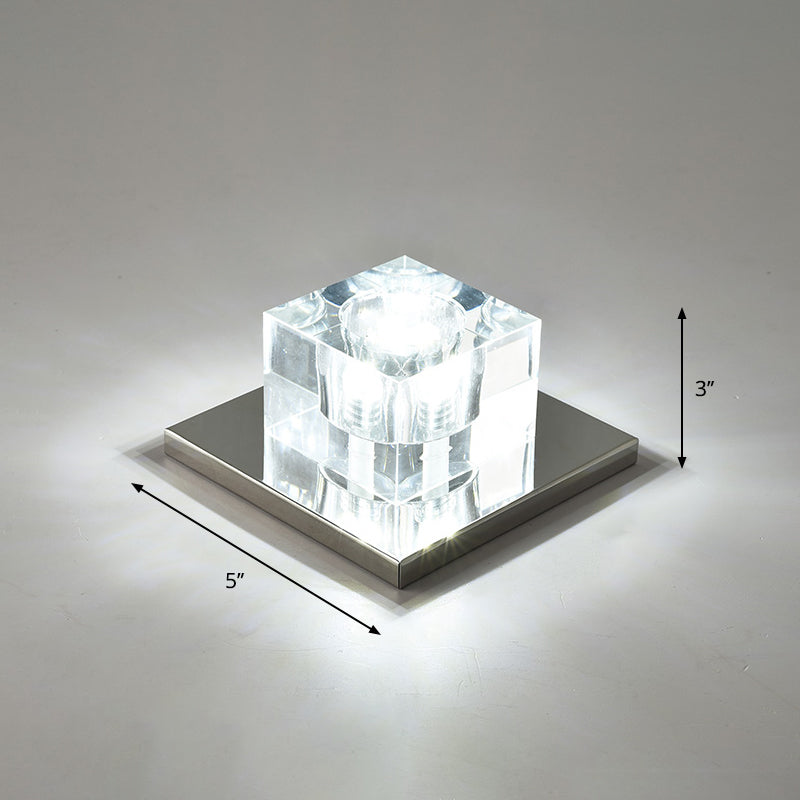 Crystal Block Mini Flush Light Modern Style Clear LED Flush Ceiling Light for Corridor Clear 5" White Clearhalo 'Ceiling Lights' 'Close To Ceiling Lights' 'Close to ceiling' 'Flush mount' Lighting' 2253271