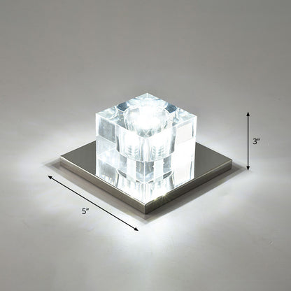 Crystal Block Mini Flush Light Modern Style Clear LED Flush Ceiling Light for Corridor Clear 5" White Clearhalo 'Ceiling Lights' 'Close To Ceiling Lights' 'Close to ceiling' 'Flush mount' Lighting' 2253271