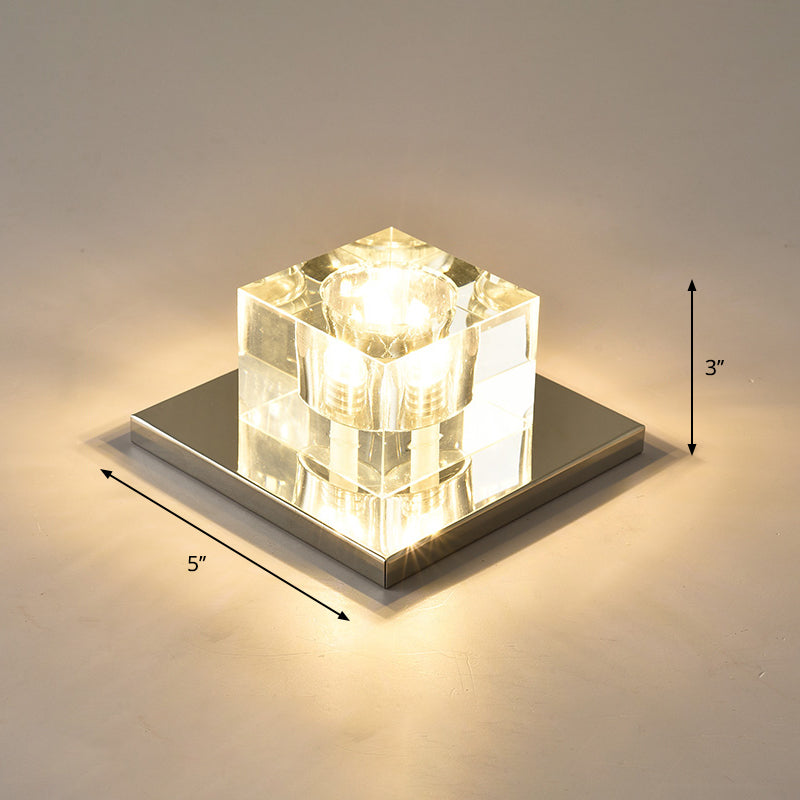 Crystal Block Mini Flush Light Modern Style Clear LED Flush Ceiling Light for Corridor Clear 5" Warm Clearhalo 'Ceiling Lights' 'Close To Ceiling Lights' 'Close to ceiling' 'Flush mount' Lighting' 2253273
