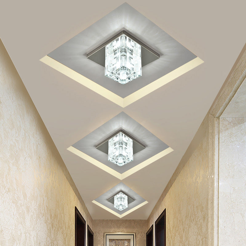 Crystal Block Mini Flush Light Modern Style Clear LED Flush Ceiling Light for Corridor Clearhalo 'Ceiling Lights' 'Close To Ceiling Lights' 'Close to ceiling' 'Flush mount' Lighting' 2253274