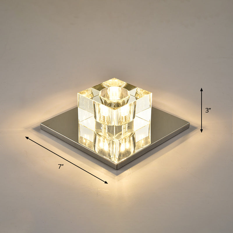 Crystal Block Mini Flush Light Modern Style Clear LED Flush Ceiling Light for Corridor Clear 7" Warm Clearhalo 'Ceiling Lights' 'Close To Ceiling Lights' 'Close to ceiling' 'Flush mount' Lighting' 2253277