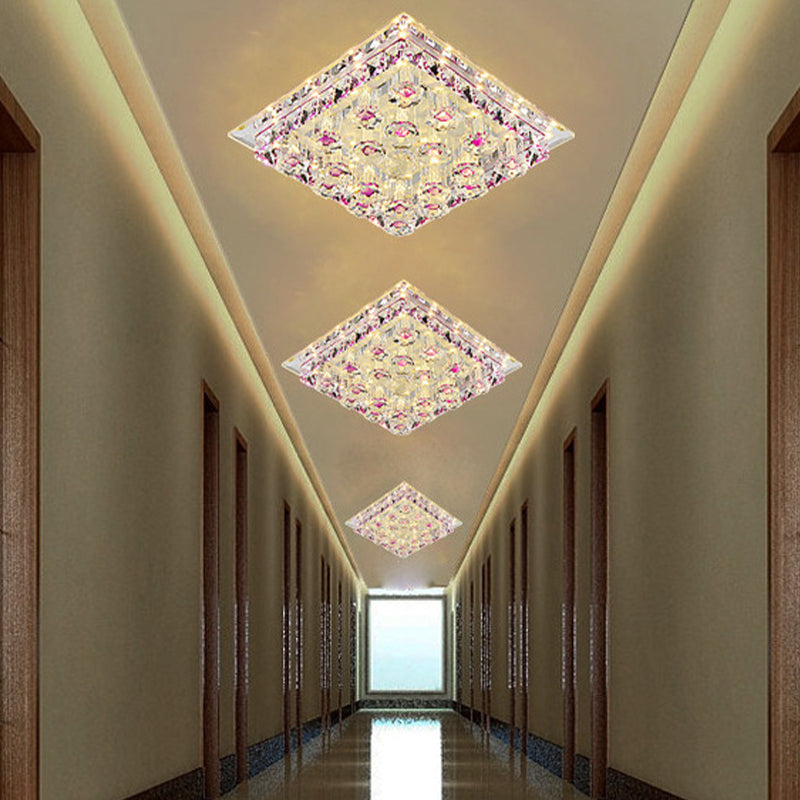 Crystal Block Square Flush Mount Lighting Minimalist LED Flush Mount Fixture for Corridor Purple Clearhalo 'Ceiling Lights' 'Close To Ceiling Lights' 'Close to ceiling' 'Flush mount' Lighting' 2253304