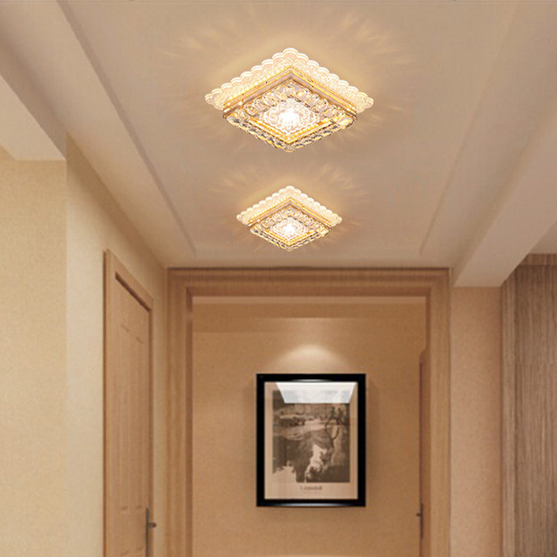 Geometrical Crystal LED Flush Mount Modern Clear Flushmount Ceiling Light for Passage Clear Square Plate Clearhalo 'Ceiling Lights' 'Close To Ceiling Lights' 'Close to ceiling' 'Flush mount' Lighting' 2253307