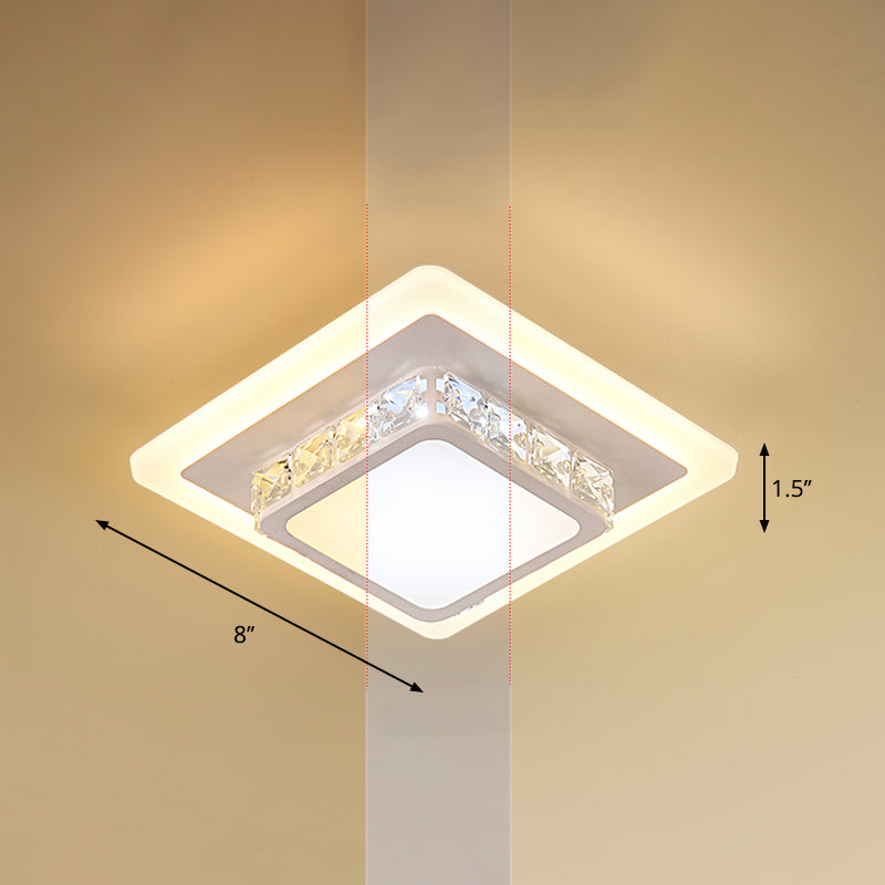 Simplicity Mini LED Flush Mount Light Crystal Corridor Flush Mount Ceiling Lighting White Third Gear Square Plate Clearhalo 'Ceiling Lights' 'Close To Ceiling Lights' 'Close to ceiling' 'Flush mount' Lighting' 2253318