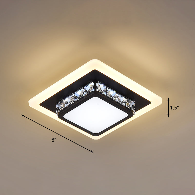 Simplicity Mini LED Flush Mount Light Crystal Corridor Flush Mount Ceiling Lighting Black White Square Plate Clearhalo 'Ceiling Lights' 'Close To Ceiling Lights' 'Close to ceiling' 'Flush mount' Lighting' 2253319