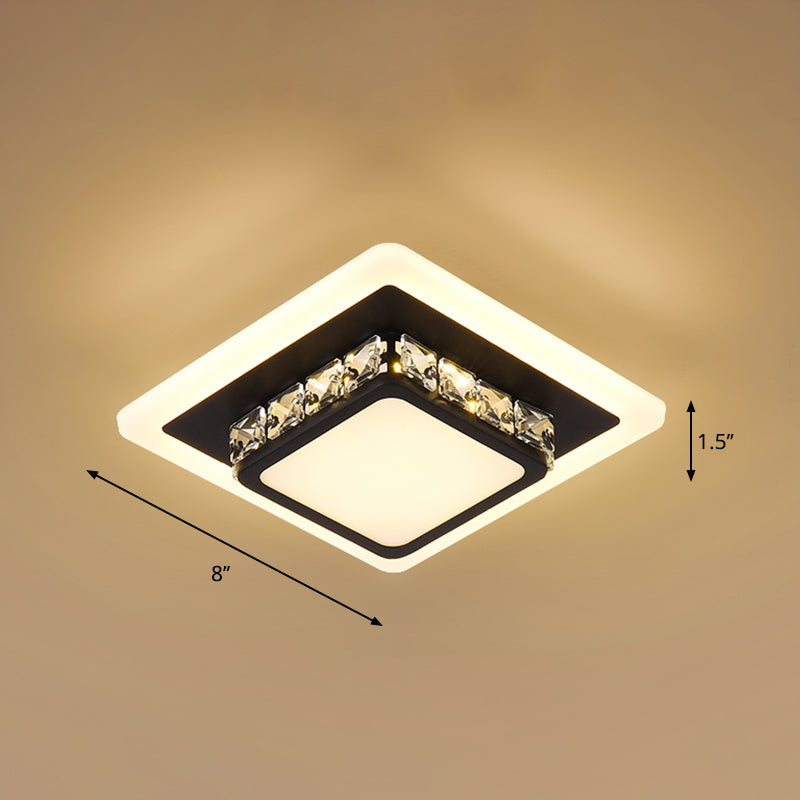 Simplicity Mini LED Flush Mount Light Crystal Corridor Flush Mount Ceiling Lighting Black Warm Square Plate Clearhalo 'Ceiling Lights' 'Close To Ceiling Lights' 'Close to ceiling' 'Flush mount' Lighting' 2253323