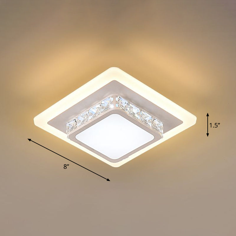 Simplicity Mini LED Flush Mount Light Crystal Corridor Flush Mount Ceiling Lighting White White Square Plate Clearhalo 'Ceiling Lights' 'Close To Ceiling Lights' 'Close to ceiling' 'Flush mount' Lighting' 2253333