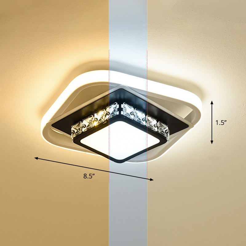 Square Flush Light Nordic Style Acrylic Entryway LED Flush Ceiling Light with Decorative Crystal Black Third Gear Clearhalo 'Ceiling Lights' 'Close To Ceiling Lights' 'Close to ceiling' 'Flush mount' Lighting' 2253335