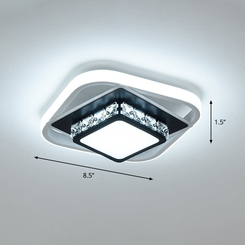 Square Flush Light Nordic Style Acrylic Entryway LED Flush Ceiling Light with Decorative Crystal Black White Clearhalo 'Ceiling Lights' 'Close To Ceiling Lights' 'Close to ceiling' 'Flush mount' Lighting' 2253336