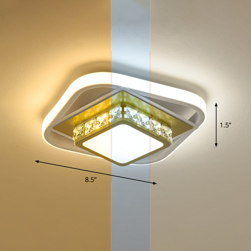 Square Flush Light Nordic Style Acrylic Entryway LED Flush Ceiling Light with Decorative Crystal Gold Third Gear Clearhalo 'Ceiling Lights' 'Close To Ceiling Lights' 'Close to ceiling' 'Flush mount' Lighting' 2253338