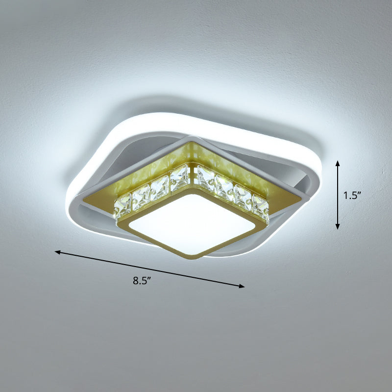 Square Flush Light Nordic Style Acrylic Entryway LED Flush Ceiling Light with Decorative Crystal Gold White Clearhalo 'Ceiling Lights' 'Close To Ceiling Lights' 'Close to ceiling' 'Flush mount' Lighting' 2253340