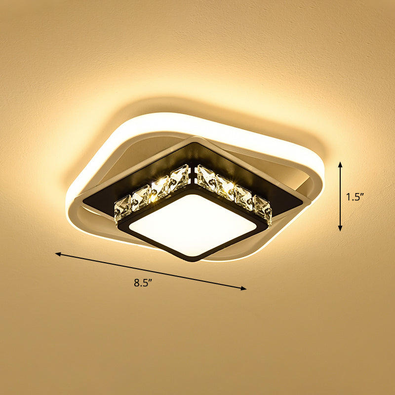 Square Flush Light Nordic Style Acrylic Entryway LED Flush Ceiling Light with Decorative Crystal Black Warm Clearhalo 'Ceiling Lights' 'Close To Ceiling Lights' 'Close to ceiling' 'Flush mount' Lighting' 2253342