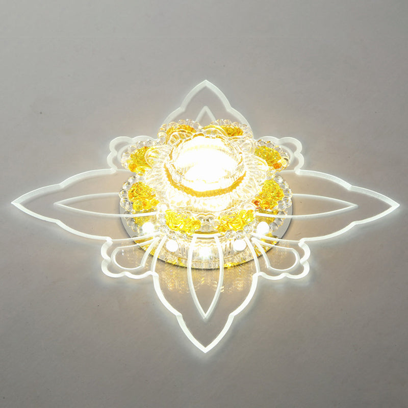 Floral Shape Corridor Flush Mount Lighting Crystal Minimalist LED Flush Mount in Yellow Yellow White Clearhalo 'Ceiling Lights' 'Close To Ceiling Lights' 'Close to ceiling' 'Flush mount' Lighting' 2253346