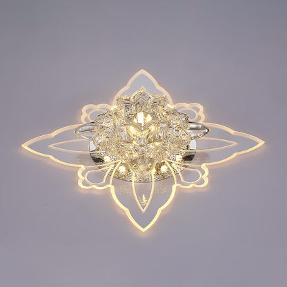 Crystal Flower LED Flush Mount Modern Clear Flushmount Ceiling Light in Warm Light for Hallway Clear Warm Clearhalo 'Ceiling Lights' 'Close To Ceiling Lights' 'Close to ceiling' 'Flush mount' Lighting' 2253351