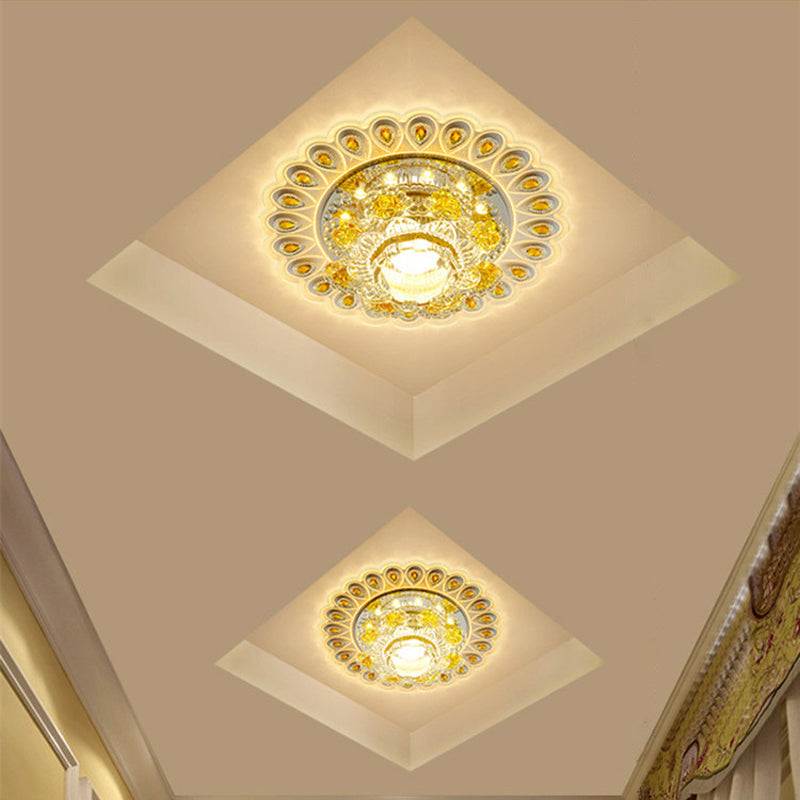 Floral LED Flush Mount Light Simplicity Crystal Yellow Flush Mount Ceiling Light for Entryway Clearhalo 'Ceiling Lights' 'Close To Ceiling Lights' 'Close to ceiling' 'Flush mount' Lighting' 2253367