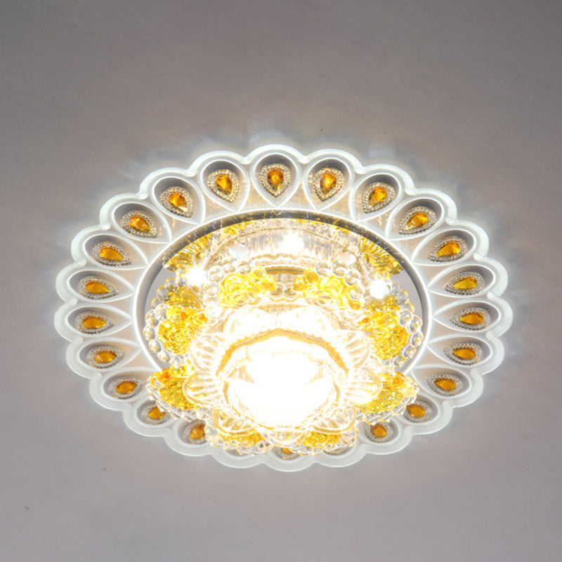 Floral LED Flush Mount Light Simplicity Crystal Yellow Flush Mount Ceiling Light for Entryway Yellow White Clearhalo 'Ceiling Lights' 'Close To Ceiling Lights' 'Close to ceiling' 'Flush mount' Lighting' 2253368