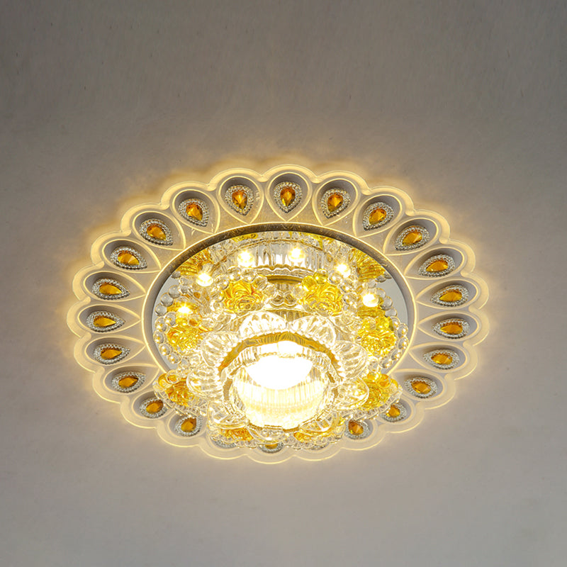 Floral LED Flush Mount Light Simplicity Crystal Yellow Flush Mount Ceiling Light for Entryway Yellow Warm Clearhalo 'Ceiling Lights' 'Close To Ceiling Lights' 'Close to ceiling' 'Flush mount' Lighting' 2253369