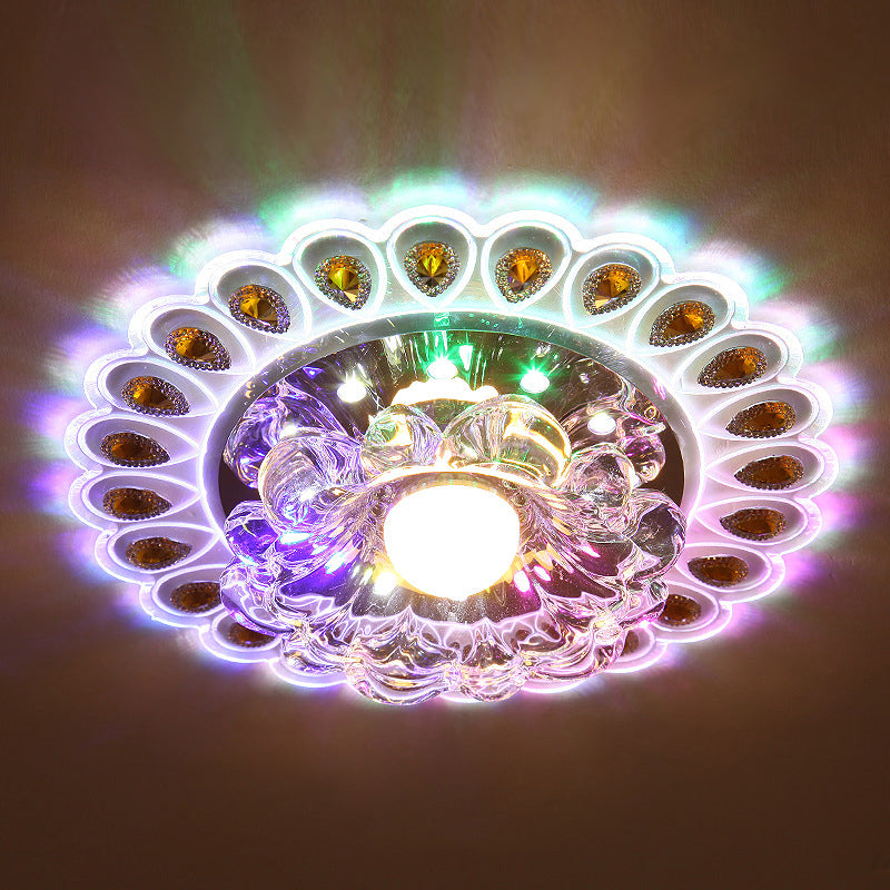 Modern Style Flower Flush Light K9 Crystal Passage LED Flush Ceiling Light in Clear - Clearhalo - 'Ceiling Lights' - 'Close To Ceiling Lights' - 'Close to ceiling' - 'Flush mount' - Lighting' - 2253371