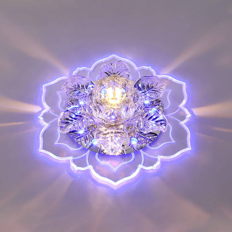 Floral Shade Flush Mount Lighting Minimalist Crystal Clear LED Flush Mount for Corridor Clear Blue Clearhalo 'Ceiling Lights' 'Close To Ceiling Lights' 'Close to ceiling' 'Flush mount' Lighting' 2253460