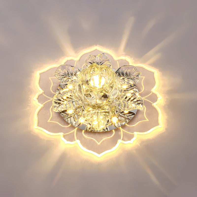 Floral Shade Flush Mount Lighting Minimalist Crystal Clear LED Flush Mount for Corridor Clear Warm Clearhalo 'Ceiling Lights' 'Close To Ceiling Lights' 'Close to ceiling' 'Flush mount' Lighting' 2253462