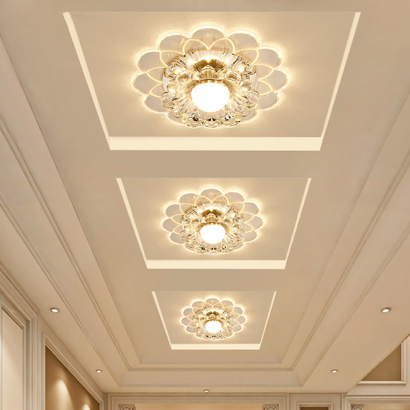 Contemporary Floral Flush Ceiling Light Crystal Entryway LED Flush Mount Lighting in Clear Clearhalo 'Ceiling Lights' 'Close To Ceiling Lights' 'Close to ceiling' 'Flush mount' Lighting' 2253477